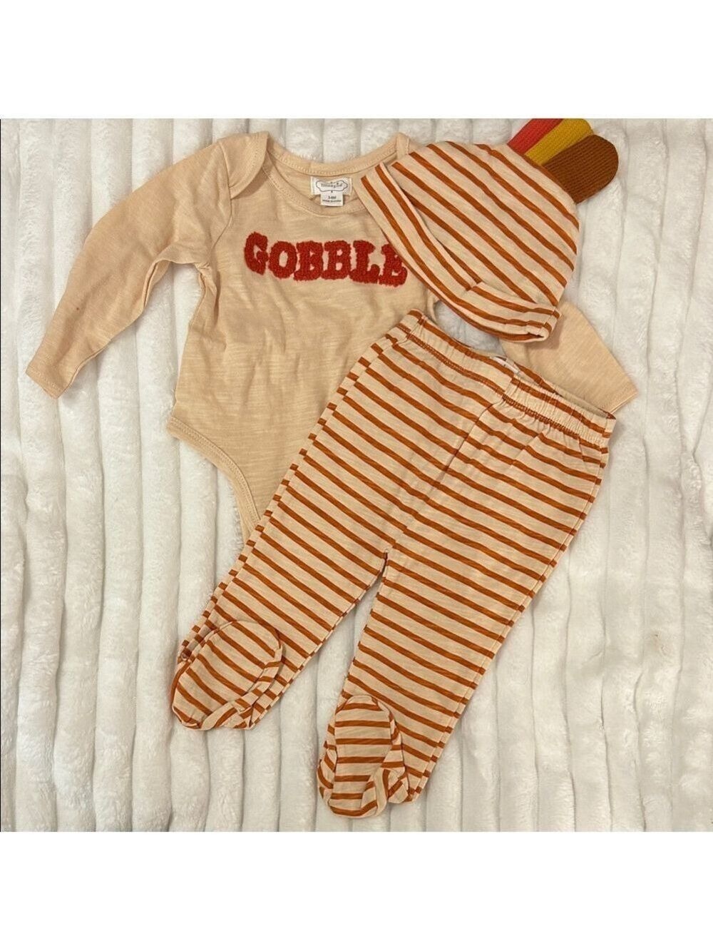 Mud Pie Gobble Bodysuit Set Cream Orange